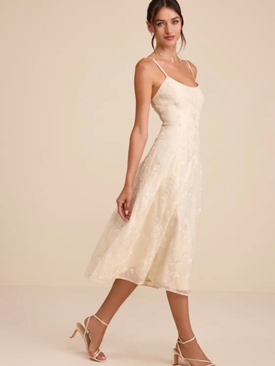 Lulus Dresses & Skirts - Lulus Elfrieda Cream Floral Embroidered Sleeveless Midi Dress
